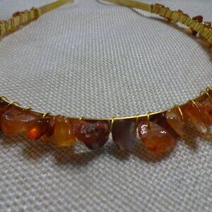 Beautiful CARNELIAN CHIP Handmade Gold Wire-Wrapped Headband #701C